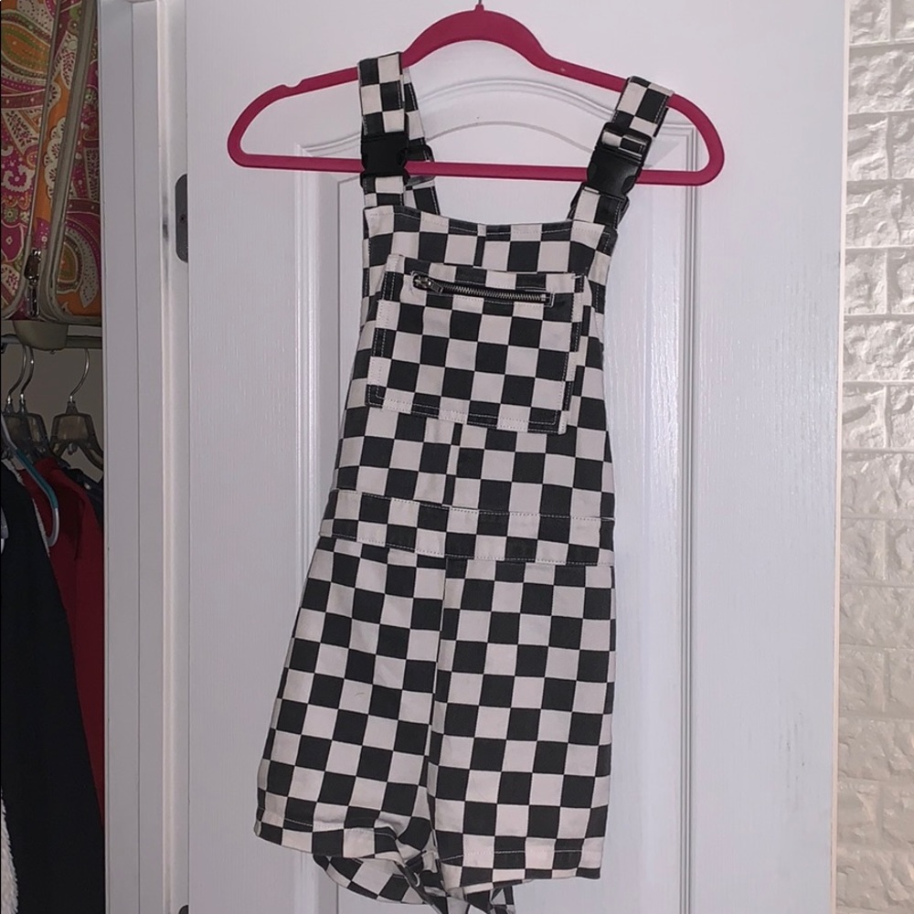 Checkered Overall Shorts